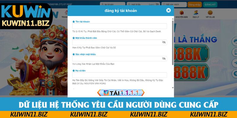 Dữ liệu hệ thống yêu cầu người dùng cung cấp Dữ liệu hệ thống yêu cầu người dùng cung cấp